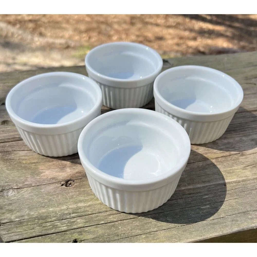 Pier One Ramekins White Ribbed 3 1/2
